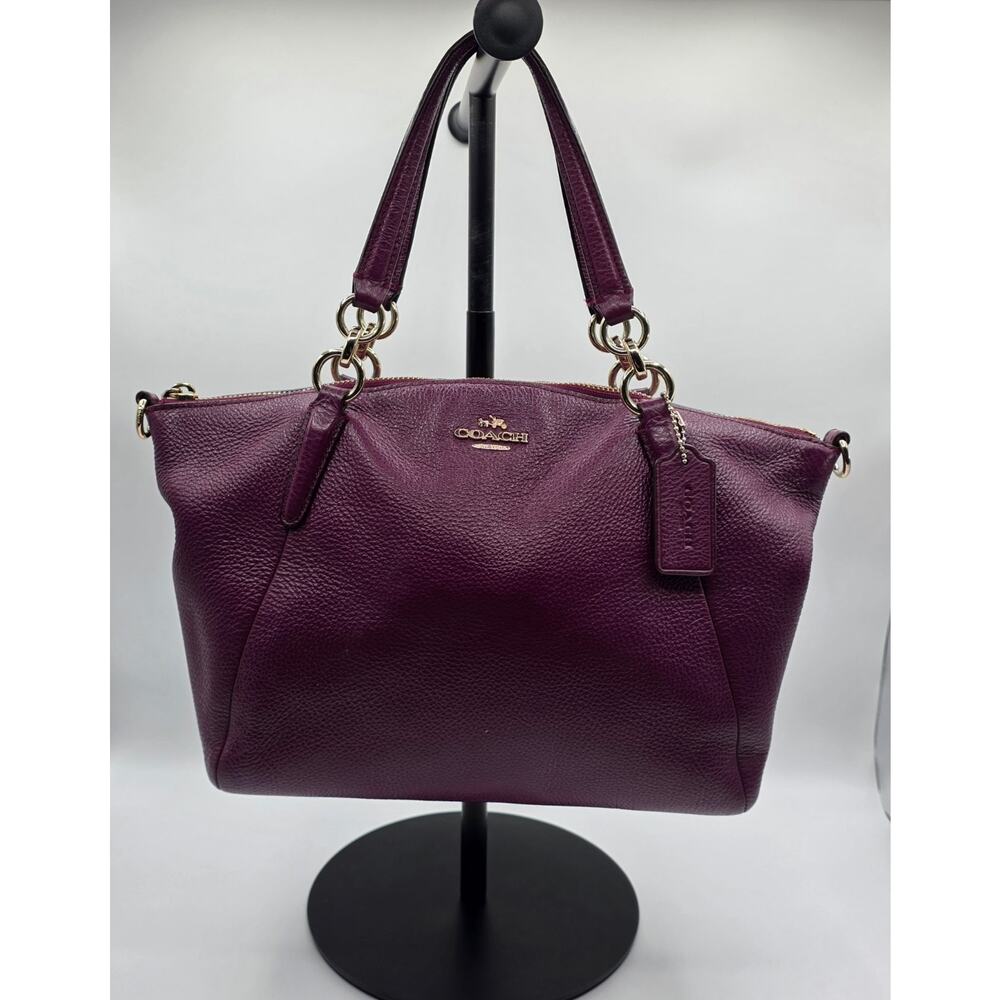 Coach Small Kelsey Pebbled Leather Satchel Bag – Deep Plum – Gold Hardware